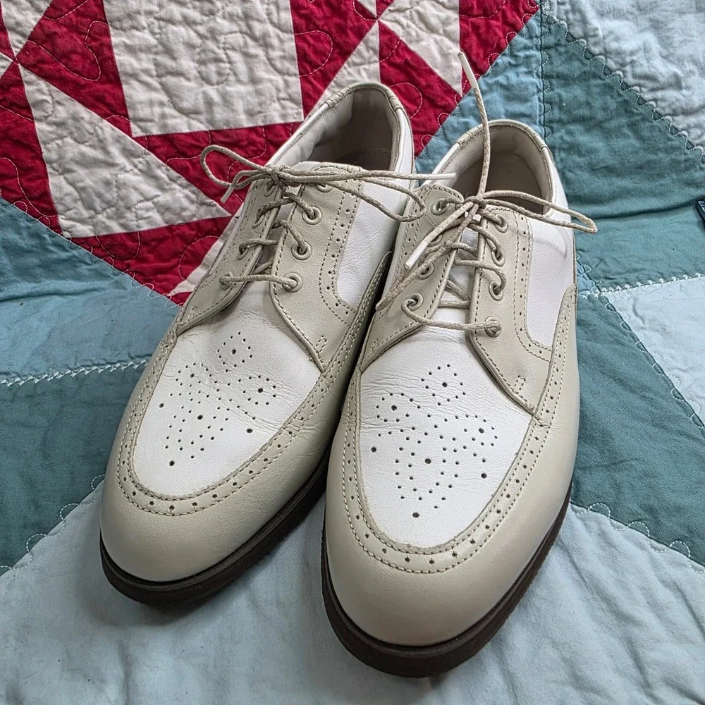 Footjoy Europa Collection White Cream Wingtip Spiked Leather Golf Shoes Mens